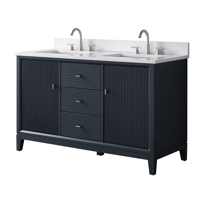 54" Double Sink Freestanding Bath Vanity Cabinet with White Engineered Marble Top - HomeBeyond