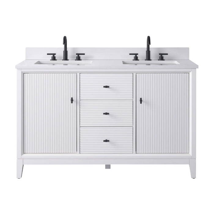 54" Double Sink Freestanding Bath Vanity Cabinet with White Engineered Marble Top - HomeBeyond