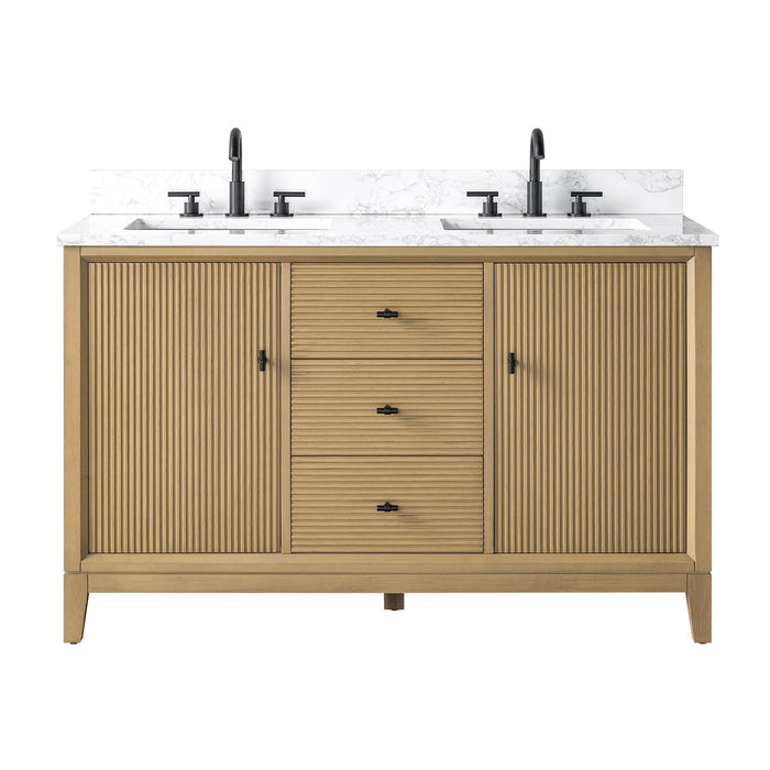 54" Double Sink Freestanding Bath Vanity Cabinet with White Engineered Marble Top - HomeBeyond