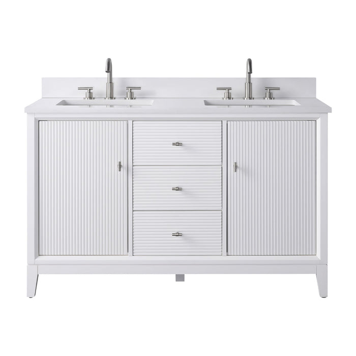 54" Double Sink Freestanding Bath Vanity Cabinet with White Engineered Marble Top - HomeBeyond