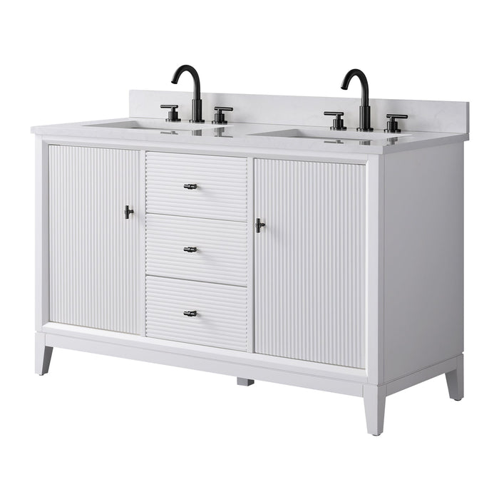 54" Double Sink Freestanding Bath Vanity Cabinet with White Engineered Marble Top - HomeBeyond