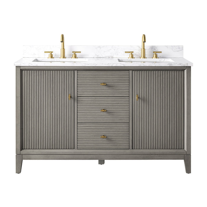 54" Double Sink Freestanding Bath Vanity Cabinet with White Engineered Marble Top - HomeBeyond