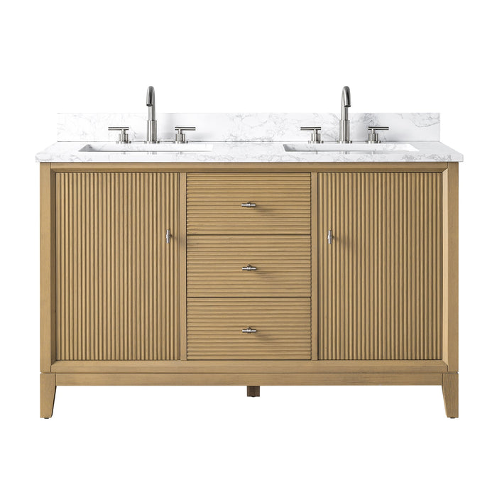 54" Double Sink Freestanding Bath Vanity Cabinet with White Engineered Marble Top - HomeBeyond