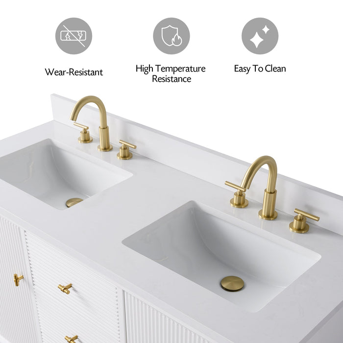 54" Double Sink Modern Freestanding Solid Wood Bathroom Vanity Set with White Engineered Marble Top – Storage Cabinet with Soft-Closing Doors & Drawers VA8154D - HomeBeyond