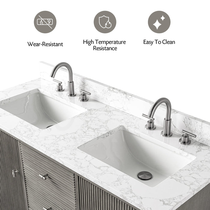 54" Double Sink Modern Freestanding Solid Wood Bathroom Vanity Set with White Engineered Marble Top – Storage Cabinet with Soft-Closing Doors & Drawers VA8154D - HomeBeyond