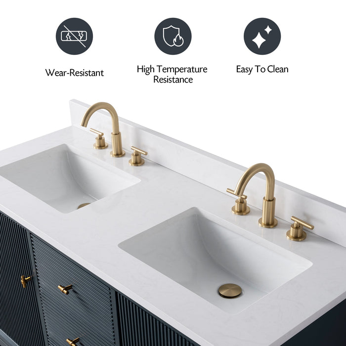 54" Double Sink Modern Freestanding Solid Wood Bathroom Vanity Set with White Engineered Marble Top – Storage Cabinet with Soft-Closing Doors & Drawers VA8154D - HomeBeyond