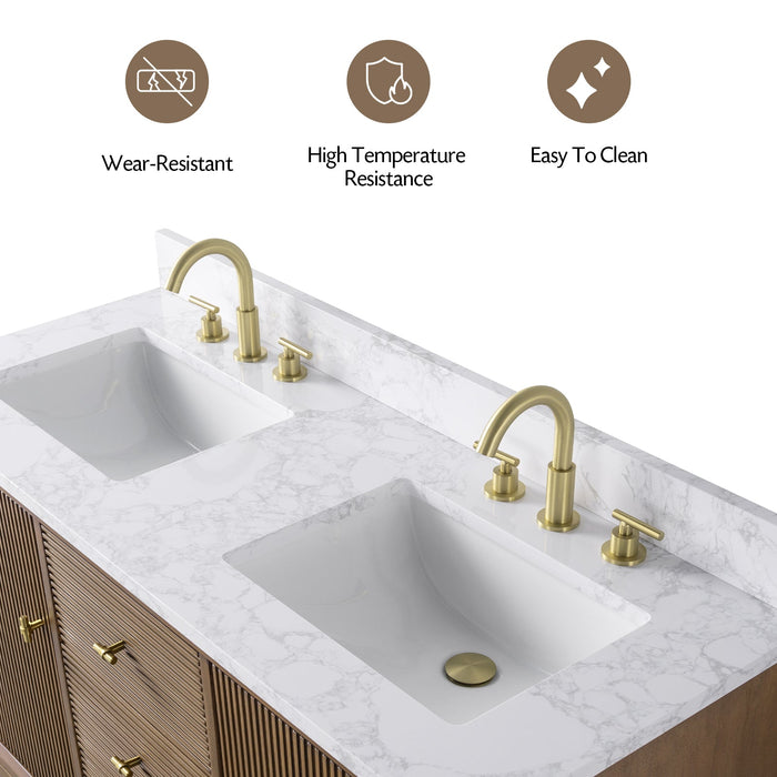 54" Double Sink Modern Freestanding Solid Wood Bathroom Vanity Set with White Engineered Marble Top – Storage Cabinet with Soft-Closing Doors & Drawers VA8154D - HomeBeyond
