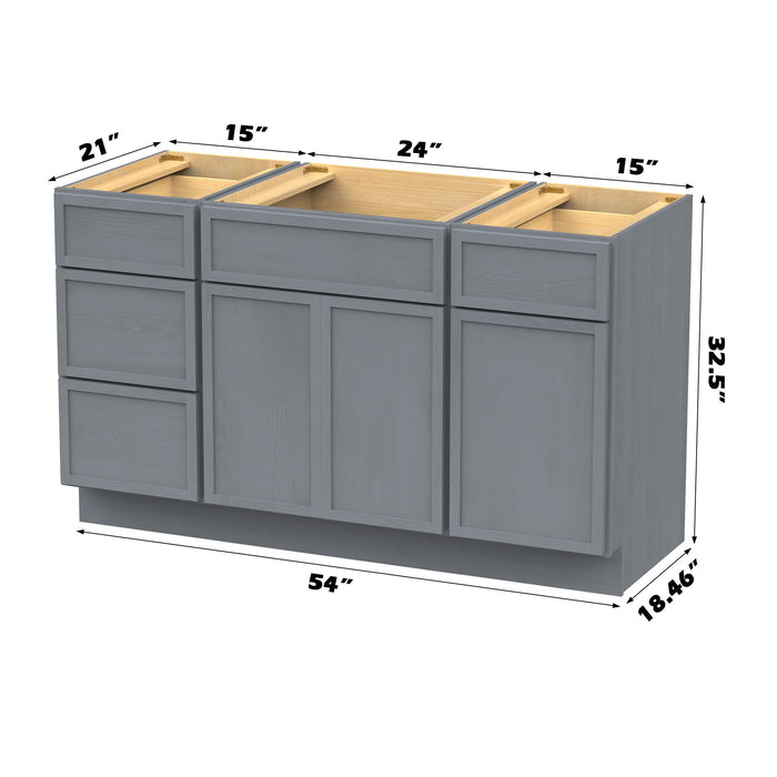 54" Modern Freestanding Birch & Plywood Bathroom Vanity Base Only – Shaker Style Storage Cabinet with 4 Drawers & 3 Soft-Closing Doors VA41153-24-151 - HomeBeyond