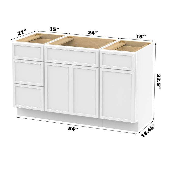 54" Modern Freestanding Birch & Plywood Bathroom Vanity Base Only – Shaker Style Storage Cabinet with 4 Drawers & 3 Soft-Closing Doors VA41153-24-151 - HomeBeyond