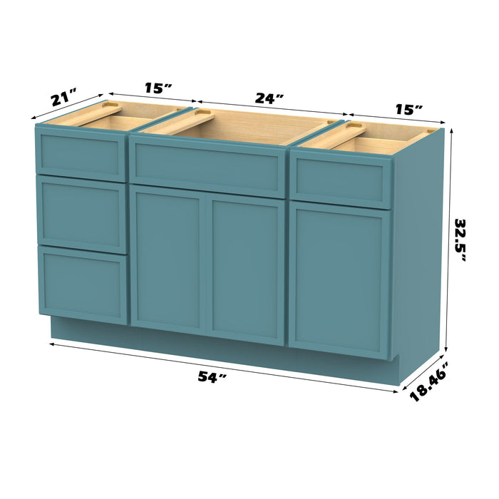 54" Modern Freestanding Birch & Plywood Bathroom Vanity Base Only – Shaker Style Storage Cabinet with 4 Drawers & 3 Soft-Closing Doors VA41153-24-151 - HomeBeyond