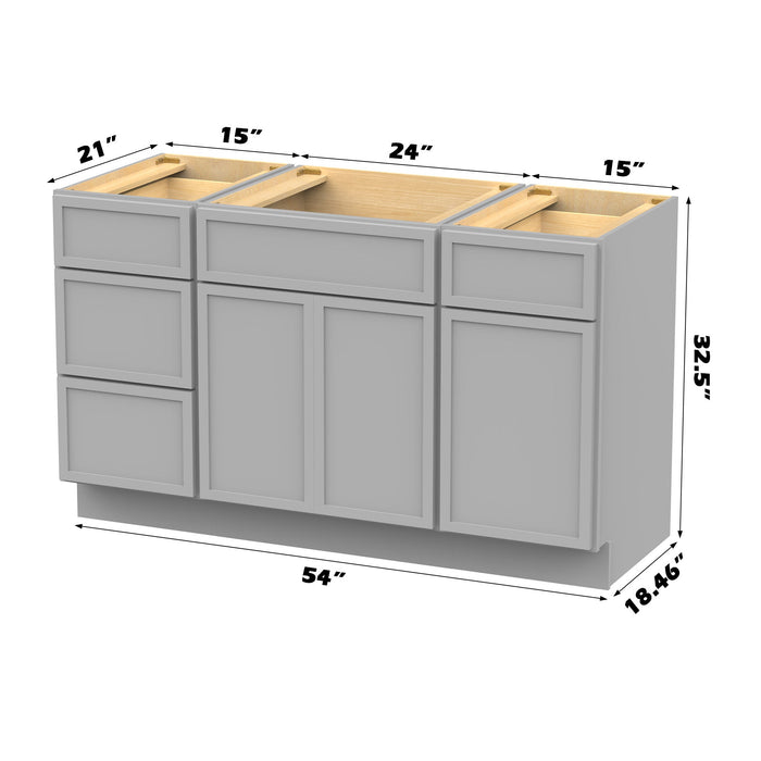 54" Modern Freestanding Birch & Plywood Bathroom Vanity Base Only – Shaker Style Storage Cabinet with 4 Drawers & 3 Soft-Closing Doors VA41153-24-151 - HomeBeyond