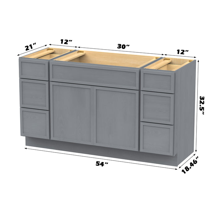 54" Modern Freestanding Birch & Plywood Bathroom Vanity Base Only – Shaker Style Storage Cabinet with 6 Drawers & 2 Soft-Closing Doors VA41123-30-123 - HomeBeyond