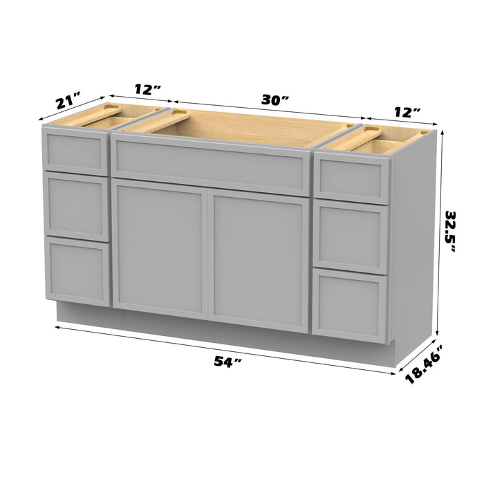 54" Modern Freestanding Birch & Plywood Bathroom Vanity Base Only – Shaker Style Storage Cabinet with 6 Drawers & 2 Soft-Closing Doors VA41123-30-123 - HomeBeyond