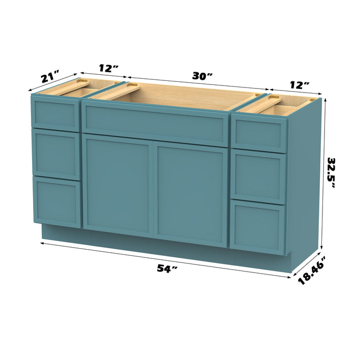 54" Modern Freestanding Birch & Plywood Bathroom Vanity Base Only – Shaker Style Storage Cabinet with 6 Drawers & 2 Soft-Closing Doors VA41123-30-123 - HomeBeyond