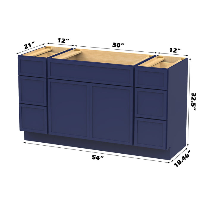 54" Modern Freestanding Birch & Plywood Bathroom Vanity Base Only – Shaker Style Storage Cabinet with 6 Drawers & 2 Soft-Closing Doors VA41123-30-123 - HomeBeyond