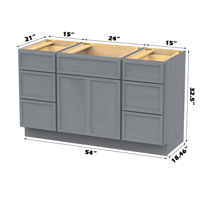 54" Modern Freestanding Birch & Plywood Bathroom Vanity Base Only – Shaker Style Storage Cabinet with 6 Drawers & 2 Soft-Closing Doors VA41153-24-153 - HomeBeyond