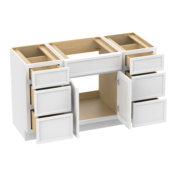 54" Modern Freestanding Birch & Plywood Bathroom Vanity Base Only – Shaker Style Storage Cabinet with 6 Drawers & 2 Soft-Closing Doors VA41153-24-153 - HomeBeyond