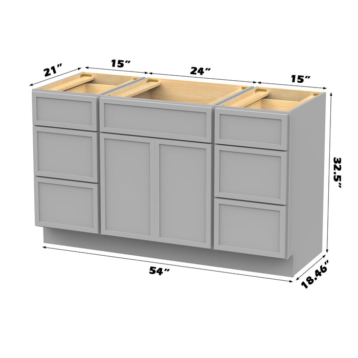 54" Modern Freestanding Birch & Plywood Bathroom Vanity Base Only – Shaker Style Storage Cabinet with 6 Drawers & 2 Soft-Closing Doors VA41153-24-153 - HomeBeyond