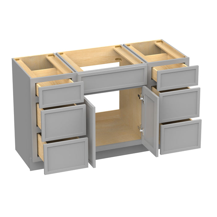 54" Modern Freestanding Birch & Plywood Bathroom Vanity Base Only – Shaker Style Storage Cabinet with 6 Drawers & 2 Soft-Closing Doors VA41153-24-153 - HomeBeyond