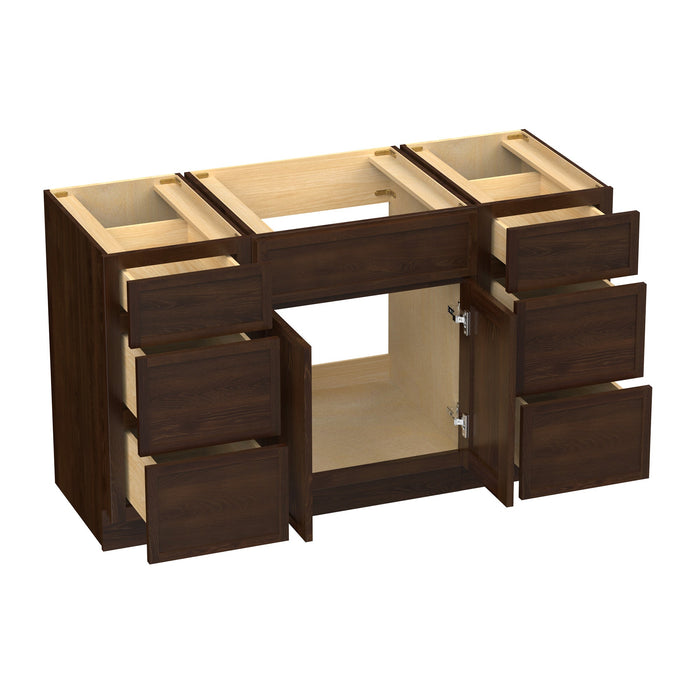 54" Modern Freestanding Birch & Plywood Bathroom Vanity Base Only – Shaker Style Storage Cabinet with 6 Drawers & 2 Soft-Closing Doors VA41153-24-153 - HomeBeyond