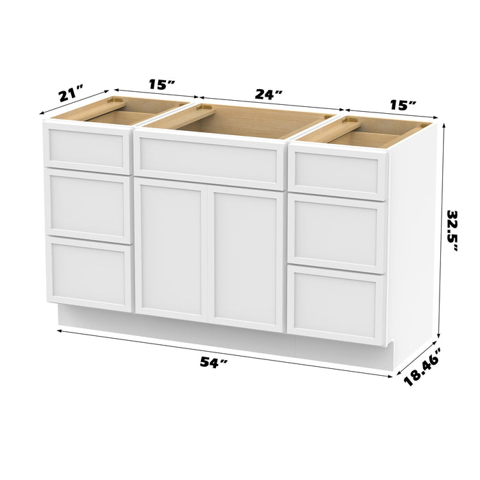 54" Modern Freestanding Birch & Plywood Bathroom Vanity Base Only – Shaker Style Storage Cabinet with 6 Drawers & 2 Soft-Closing Doors VA41153-24-153 - HomeBeyond