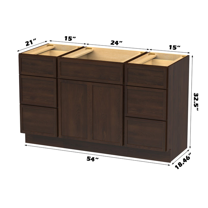 54" Modern Freestanding Birch & Plywood Bathroom Vanity Base Only – Shaker Style Storage Cabinet with 6 Drawers & 2 Soft-Closing Doors VA41153-24-153 - HomeBeyond