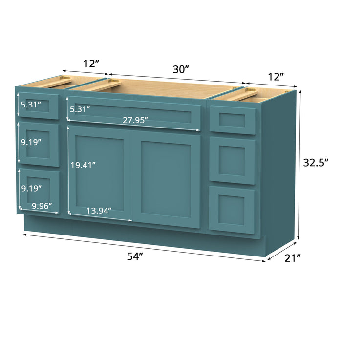 54" Modern Freestanding Oak Plywood Bathroom Vanity Base Only – Shaker Style Storage Cabinet with 6 Drawers & 2 Soft-Closing Doors VA40123-30-123 - HomeBeyond