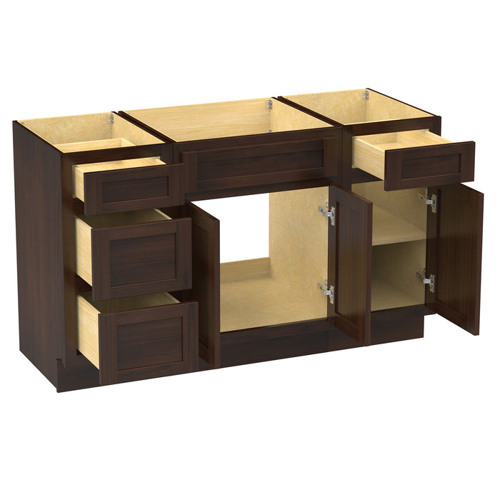 54" Modern Freestanding Plywood Bathroom Vanity Base Only – Shaker Style Storage Cabinet with 4 Drawers & 3 Doors VA40153-24-151 - HomeBeyond
