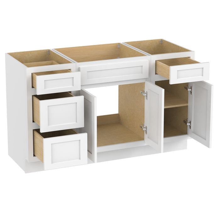 54" Modern Freestanding Plywood Bathroom Vanity Base Only – Shaker Style Storage Cabinet with 4 Drawers & 3 Doors VA40153-24-151 - HomeBeyond