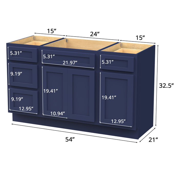 54" Modern Freestanding Plywood Bathroom Vanity Base Only – Shaker Style Storage Cabinet with 4 Drawers & 3 Doors VA40153-24-151 - HomeBeyond