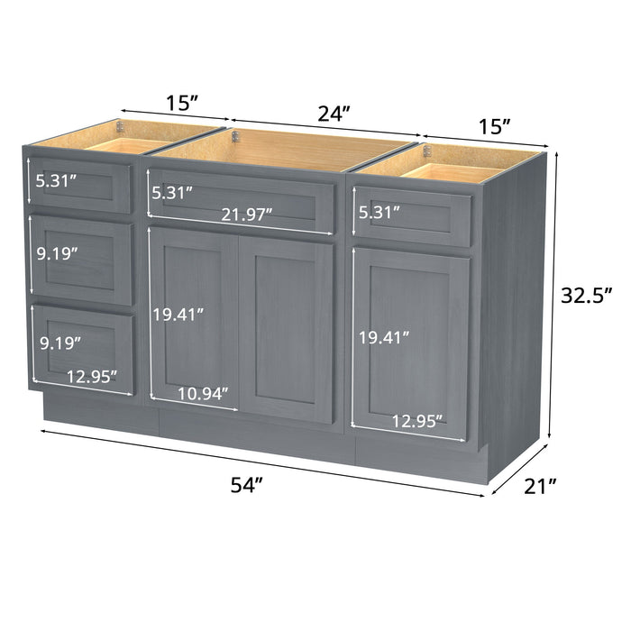 54" Modern Freestanding Plywood Bathroom Vanity Base Only – Shaker Style Storage Cabinet with 4 Drawers & 3 Doors VA40153-24-151 - HomeBeyond