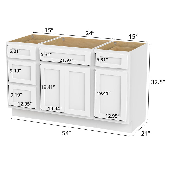 54" Modern Freestanding Plywood Bathroom Vanity Base Only – Shaker Style Storage Cabinet with 4 Drawers & 3 Doors VA40153-24-151 - HomeBeyond