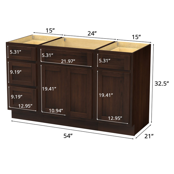 54" Modern Freestanding Plywood Bathroom Vanity Base Only – Shaker Style Storage Cabinet with 4 Drawers & 3 Doors VA40153-24-151 - HomeBeyond