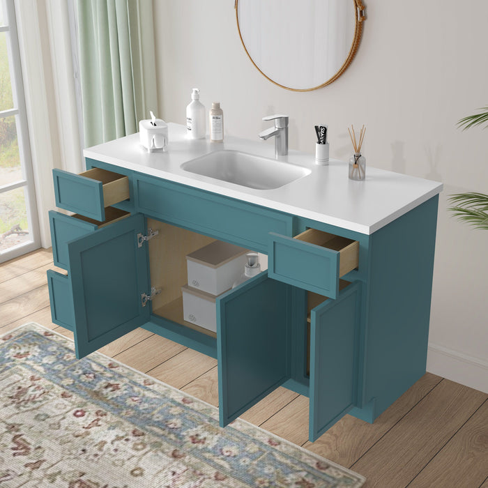 54" Modern Freestanding Plywood Bathroom Vanity Base Only – Shaker Style Storage Cabinet with 4 Drawers & 3 Doors VA41123-30-121 - HomeBeyond