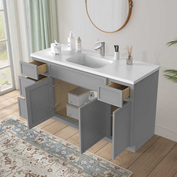 54" Modern Freestanding Plywood Bathroom Vanity Base Only – Shaker Style Storage Cabinet with 4 Drawers & 3 Doors VA41123-30-121 - HomeBeyond