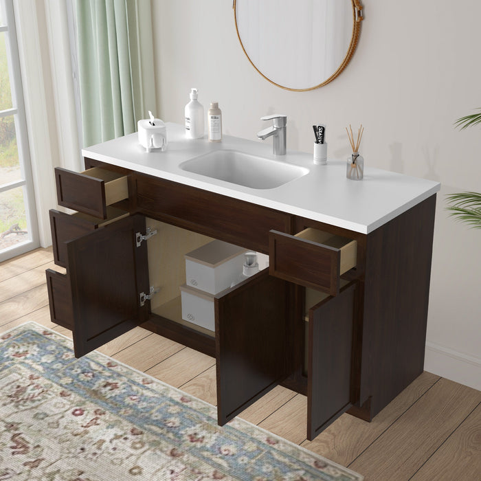 54" Modern Freestanding Plywood Bathroom Vanity Base Only – Shaker Style Storage Cabinet with 4 Drawers & 3 Doors VA41123-30-121 - HomeBeyond