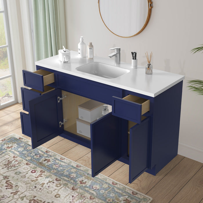 54" Modern Freestanding Plywood Bathroom Vanity Base Only – Shaker Style Storage Cabinet with 4 Drawers & 3 Doors VA41123-30-121 - HomeBeyond