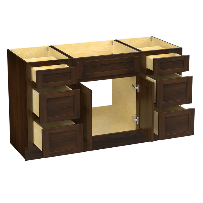 54" Modern Freestanding Plywood Bathroom Vanity Base Only – Shaker Style Storage Cabinet with 6 Drawers & 2 Doors VA153-24-153 - HomeBeyond
