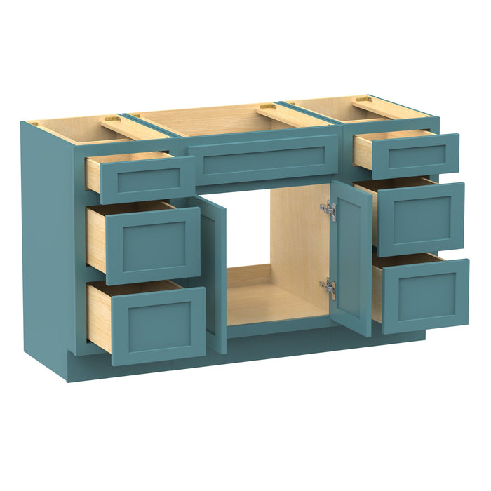 54" Modern Freestanding Plywood Bathroom Vanity Base Only – Shaker Style Storage Cabinet with 6 Drawers & 2 Doors VA153-24-153 - HomeBeyond