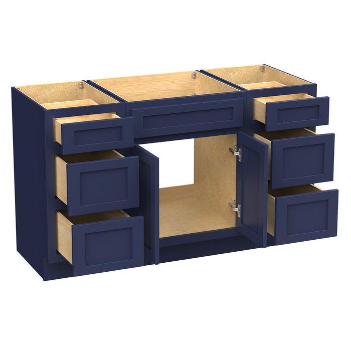 54" Modern Freestanding Plywood Bathroom Vanity Base Only – Shaker Style Storage Cabinet with 6 Drawers & 2 Doors VA153-24-153 - HomeBeyond