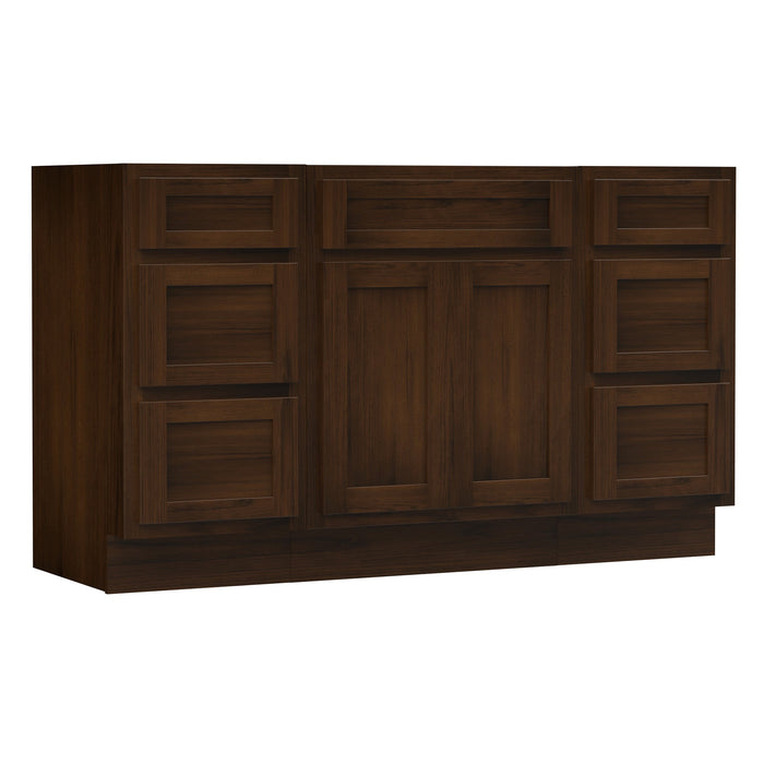 54" Modern Freestanding Plywood Bathroom Vanity Base Only – Shaker Style Storage Cabinet with 6 Drawers & 2 Doors VA153-24-153 - HomeBeyond