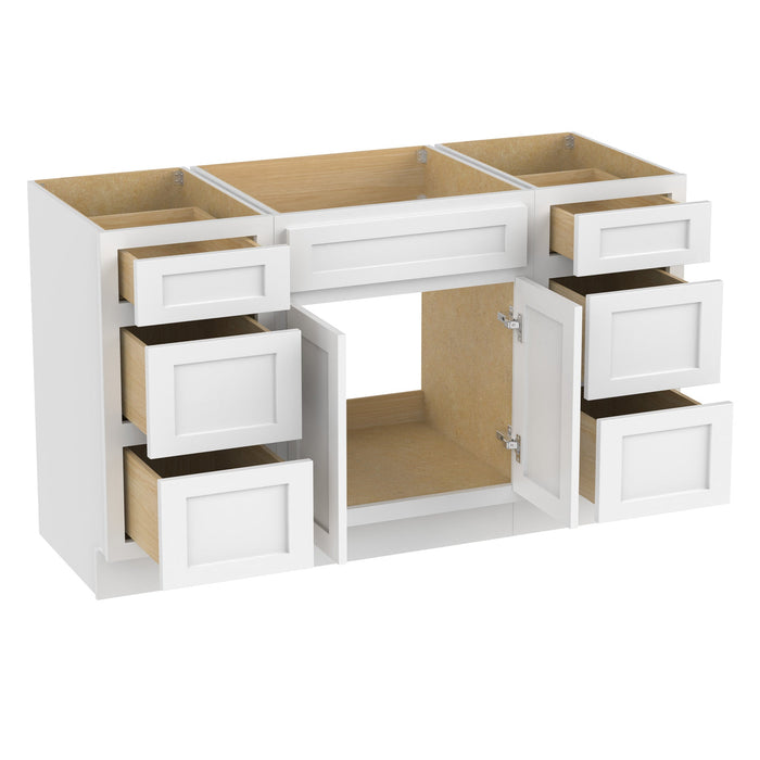 54" Modern Freestanding Plywood Bathroom Vanity Base Only – Shaker Style Storage Cabinet with 6 Drawers & 2 Doors VA153-24-153 - HomeBeyond
