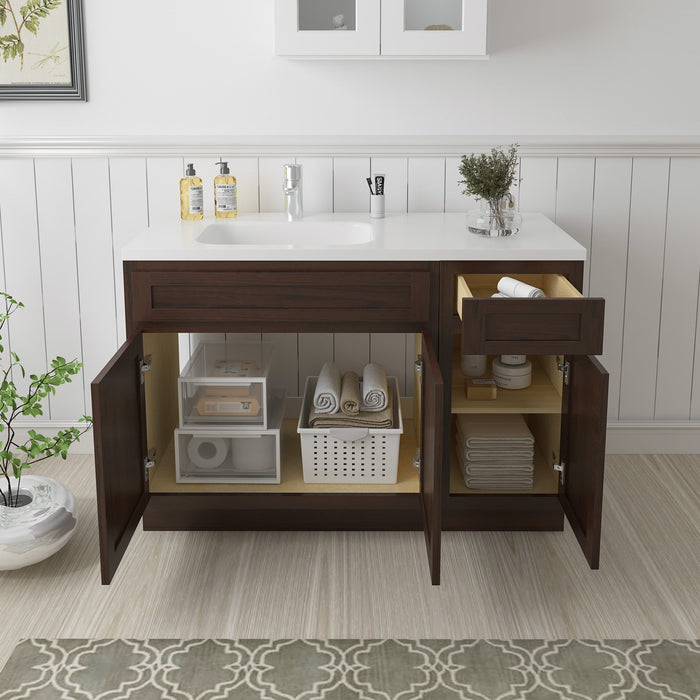 54" Oak Bathroom Vanity Cabinet without Top - 1 Drawer & 3 Doors - HomeBeyond