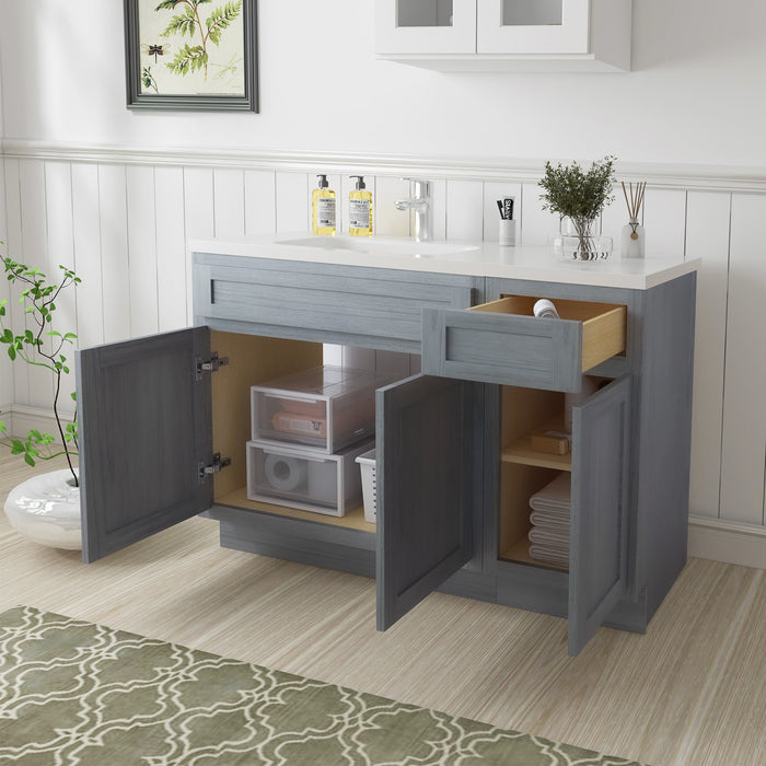 54" Oak Bathroom Vanity Cabinet without Top - 1 Drawer & 3 Doors - HomeBeyond