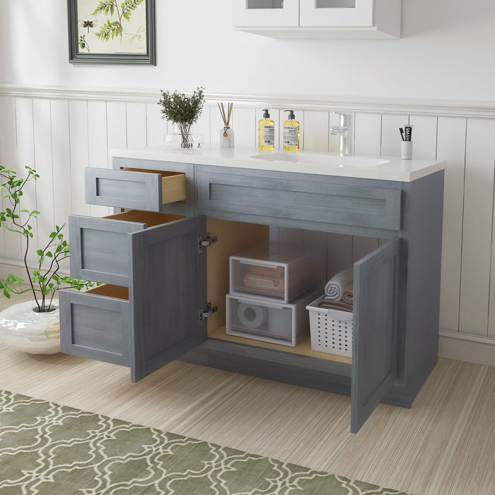 54" Oak Bathroom Vanity Cabinet without Top - 3 Drawers & 2 Doors - HomeBeyond