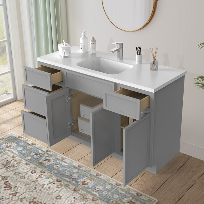 54" Plywood Bathroom Vanity Cabinet without Top - 4 Drawers & 3 Doors - HomeBeyond