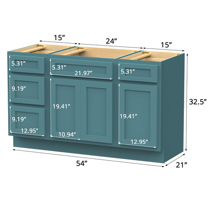 54" Plywood Bathroom Vanity Cabinet without Top - 4 Drawers & 3 Doors - HomeBeyond