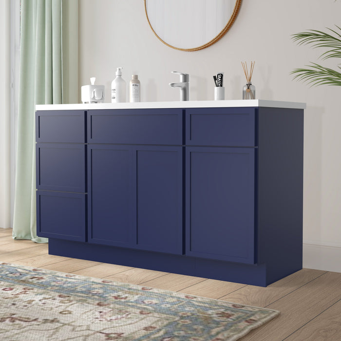54" Plywood Bathroom Vanity Cabinet without Top - 4 Drawers & 3 Doors - HomeBeyond