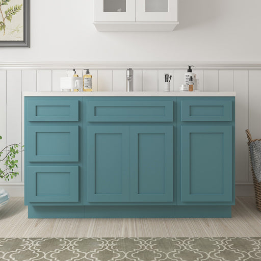 54" Plywood Bathroom Vanity Cabinet without Top - 4 Drawers & 3 Doors - HomeBeyond