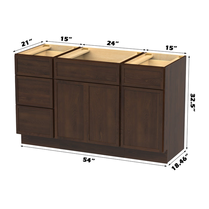 54" Plywood Bathroom Vanity Cabinet without Top - 4 Drawers & 3 Doors - HomeBeyond